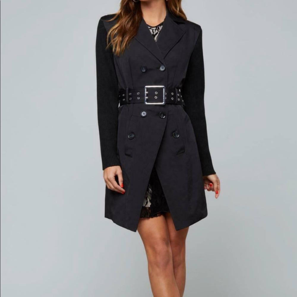 NWT 🖤 Bebe Black Double Breasted 3/4 Length Trench Coat